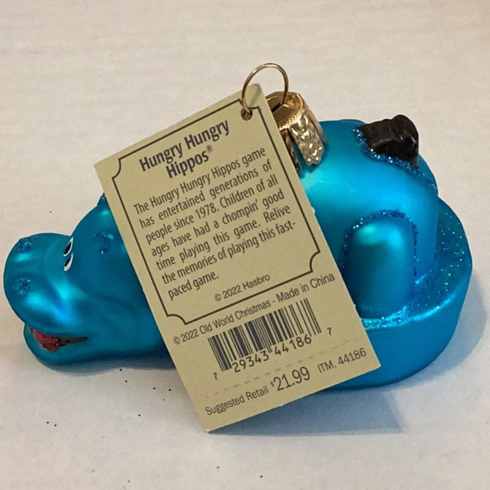 Old World Christmas ‘Hungry Hippo’ Glass Ornament New With Tags Never Displayed